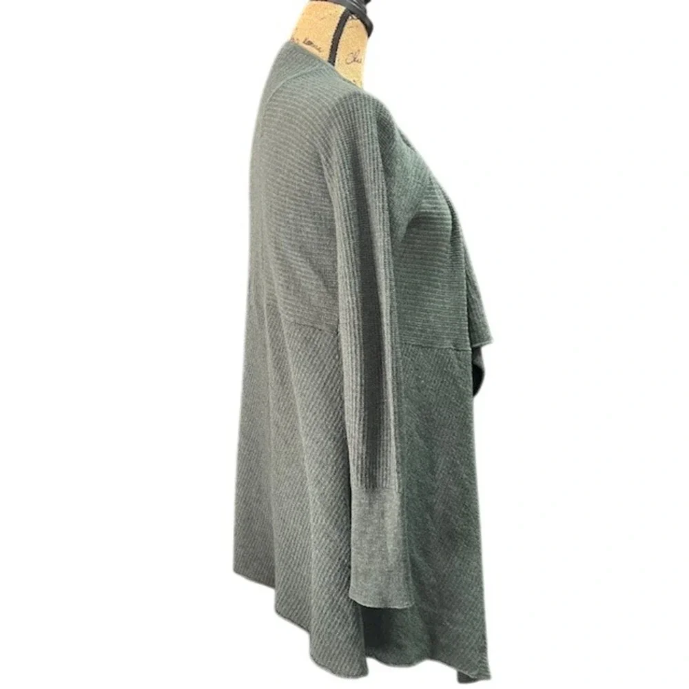 Eileen Fisher Small Drape Front Ribbed Knit Cardigan Sweater Olive‎ Green